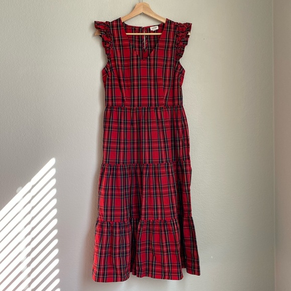 J Crew Tartan Plaid Christmas Holiday Flutter Sleeve Tiered Midi Dress 10 - Picture 3 of 11